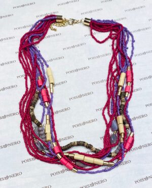 Collana multifili color viola e ciclamino in perline e legno