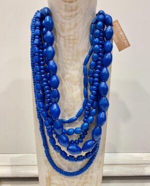 Collana in Legno "Preziosa Blu"  6 fili.  Bigiotteria sostenibile