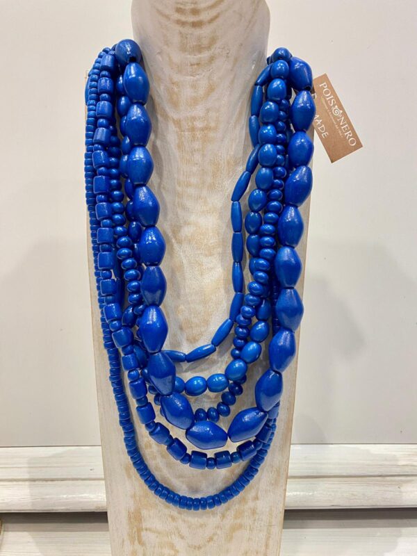 Collana in Legno "Preziosa Blu"  6 fili.  Bigiotteria sostenibile