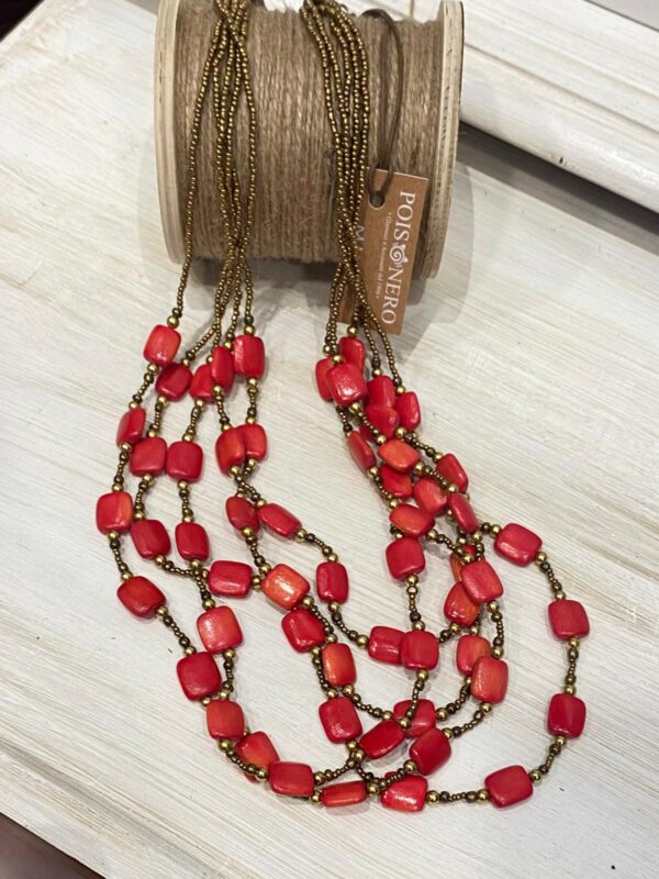 Collana in Legno "Egizia" color Rosso Corallo. Perline e legno. No Nichel. Bigiotteria sostenibile