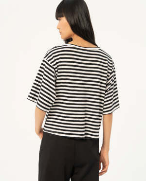 T-shirt in cotone a righe larghe Nero