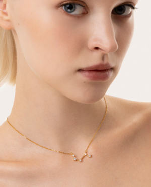 Collana Ariete, acciaio dorato. Presentata elegantemente in piccola bottiglietta con frase descrittiva segno zodiacale.