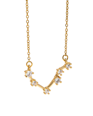 Collana Bilancia, acciaio dorato. Presentata elegantemente in piccola bottiglietta con frase descrittiva segno zodiacale.