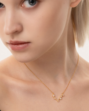 Collana Bilancia, acciaio dorato. Presentata elegantemente in piccola bottiglietta con frase descrittiva segno zodiacale.