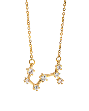 Collana Scorpione, acciaio dorato. Presentata elegantemente in piccola bottiglietta con frase descrittiva segno zodiacale.