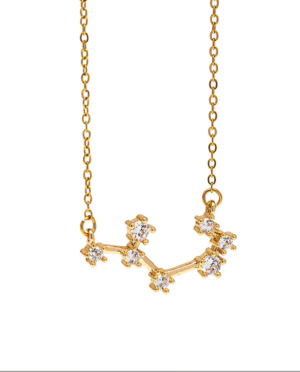 Collana Scorpione, acciaio dorato. Presentata elegantemente in piccola bottiglietta con frase descrittiva segno zodiacale.