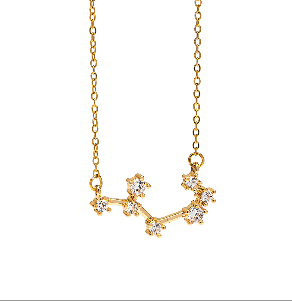 Collana Scorpione, acciaio dorato. Presentata elegantemente in piccola bottiglietta con frase descrittiva segno zodiacale.