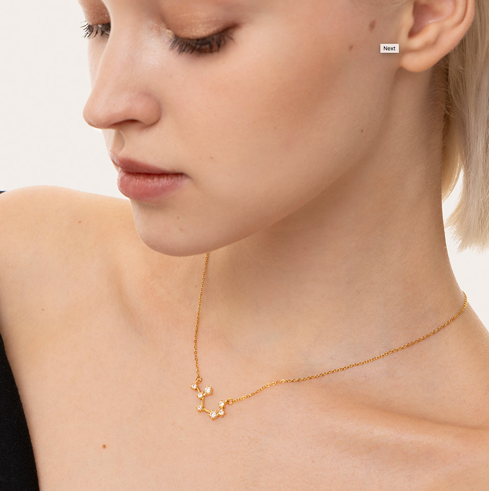 Collana Scorpione, acciaio dorato. Presentata elegantemente in piccola bottiglietta con frase descrittiva segno zodiacale.