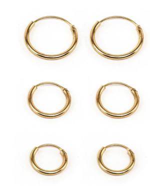 Set orecchini a cerchietto (1,2 cm, 1,4 cm, 1,7 cm), perfetti da mixare su lobi e secondi fori. Chiusura a scomparsa. Realizzati artigianalmente  in ottone riciclato.Pois Nero Ladispoli bigiotteria Vestopazzo