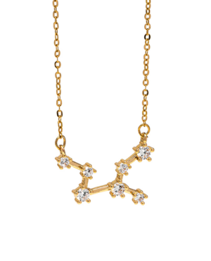 Collana Vergine, acciaio dorato. Presentata elegantemente in piccola bottiglietta con frase descrittiva segno zodiacale.