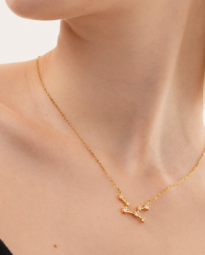 Collana Vergine, acciaio dorato. Presentata elegantemente in piccola bottiglietta con frase descrittiva segno zodiacale.