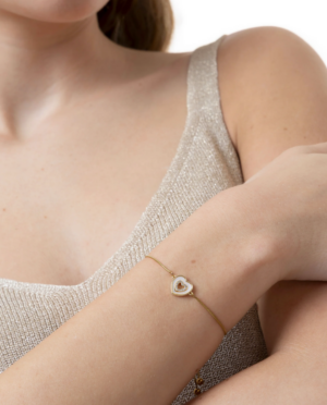 Bracciale donna regolabile con cuore e zirconi, Nickel tested. Acciaio placcato oro, by Vestopazzo