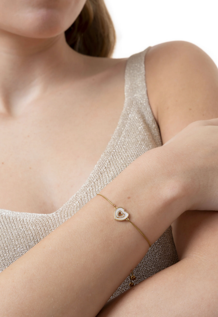 Bracciale donna regolabile con cuore e zirconi, Nickel tested. Acciaio placcato oro, by Vestopazzo