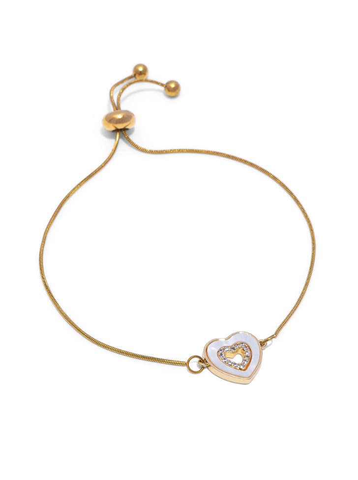 Bracciale donna regolabile con cuore e zirconi, Nickel tested. Acciaio placcato oro, by Vestopazzo