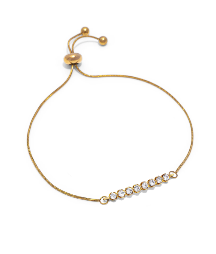 Bracciale donna regolabile con fila di zirconi, Nickel tested. Acciaio placcato oro