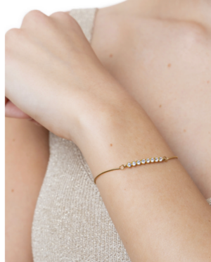 Bracciale donna regolabile con fila di zirconi, Nickel tested. Acciaio placcato oro