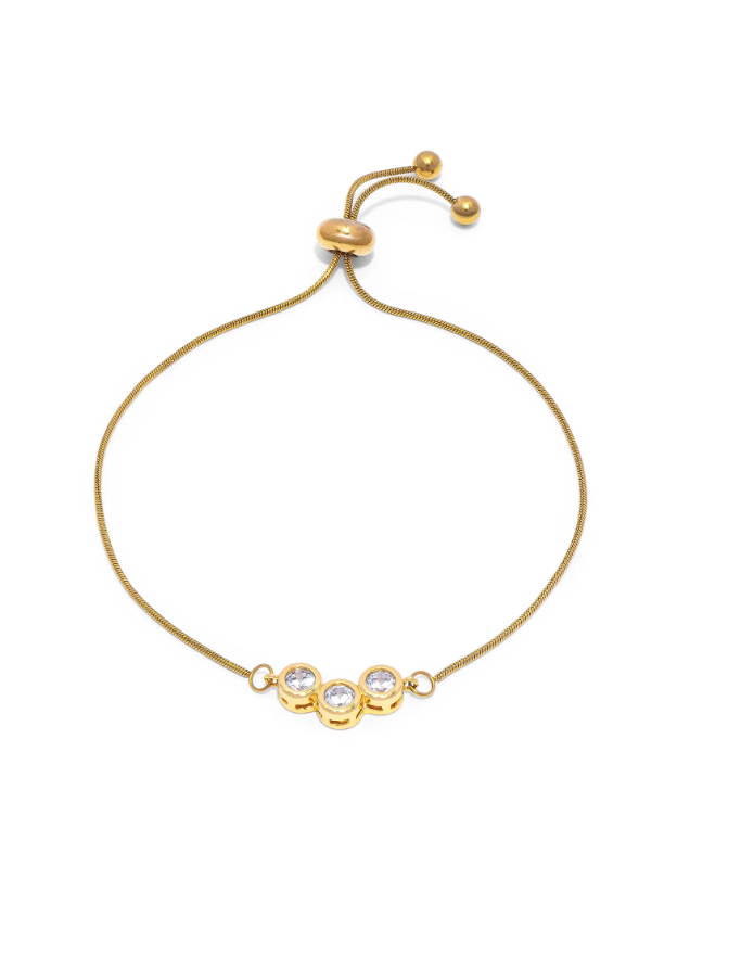 Bracciale regolabile con tre punti luce in zirconi Acciaio placcato oro