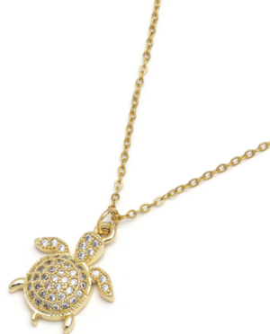 Collana tartaruga Pavè in Rame placcato oro con pietre zirconia. Nickel tested.